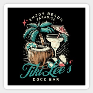 Tiki Lee’s Dock Bar - drinks and Fun in the Sun Vintage Vibes Summer Time Sticker